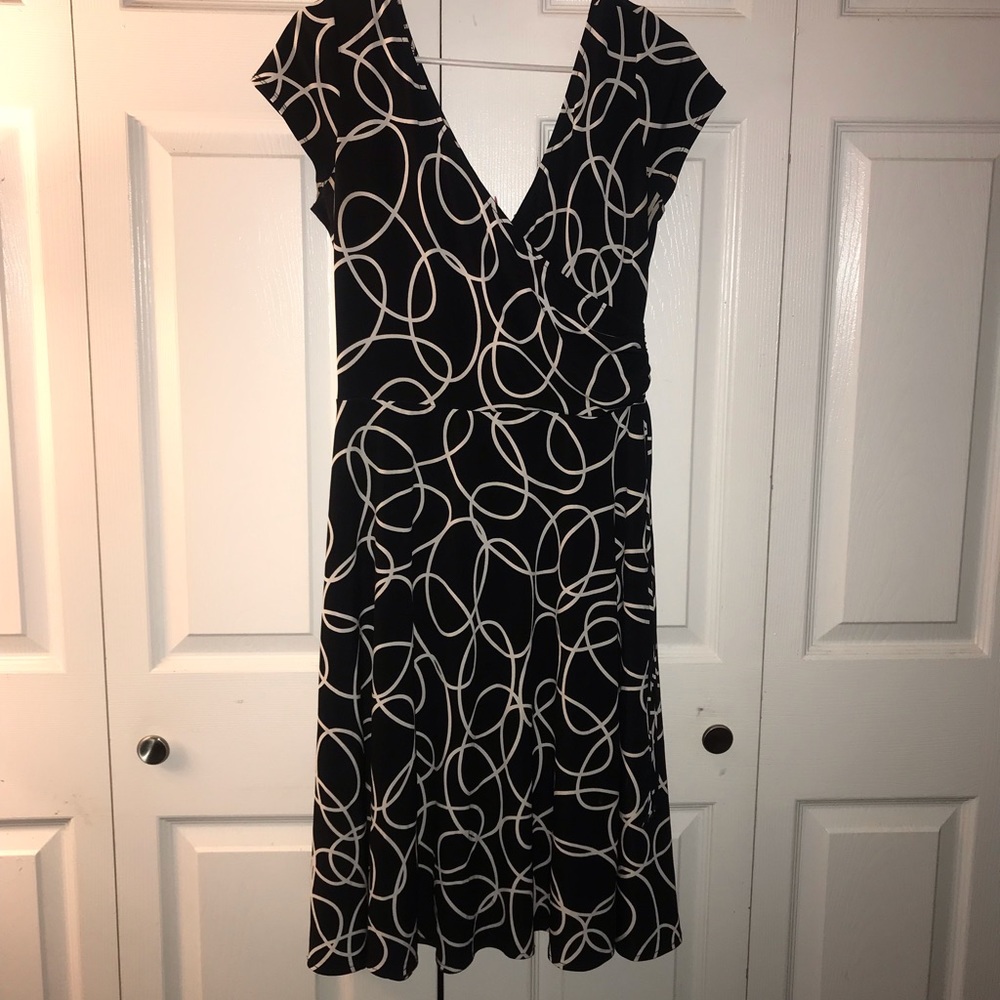 Black striped faux wrap dress